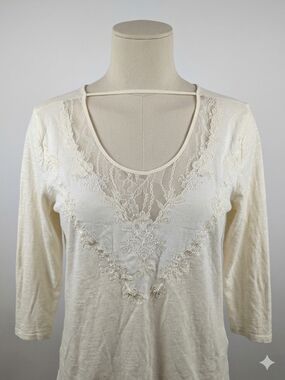Lucky Brand Cream Lace Boho Top Size Large